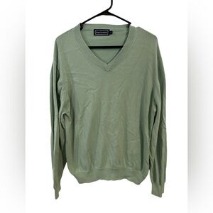 Paul Fredrick Womens Large Light Green V-Neck Sweater- 100% Pima Cotton